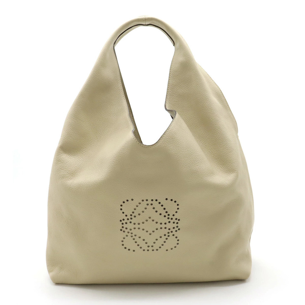 Loewe Dunas Anagram Perforated Shoulder Bag Hobo Leather Beige Cream
